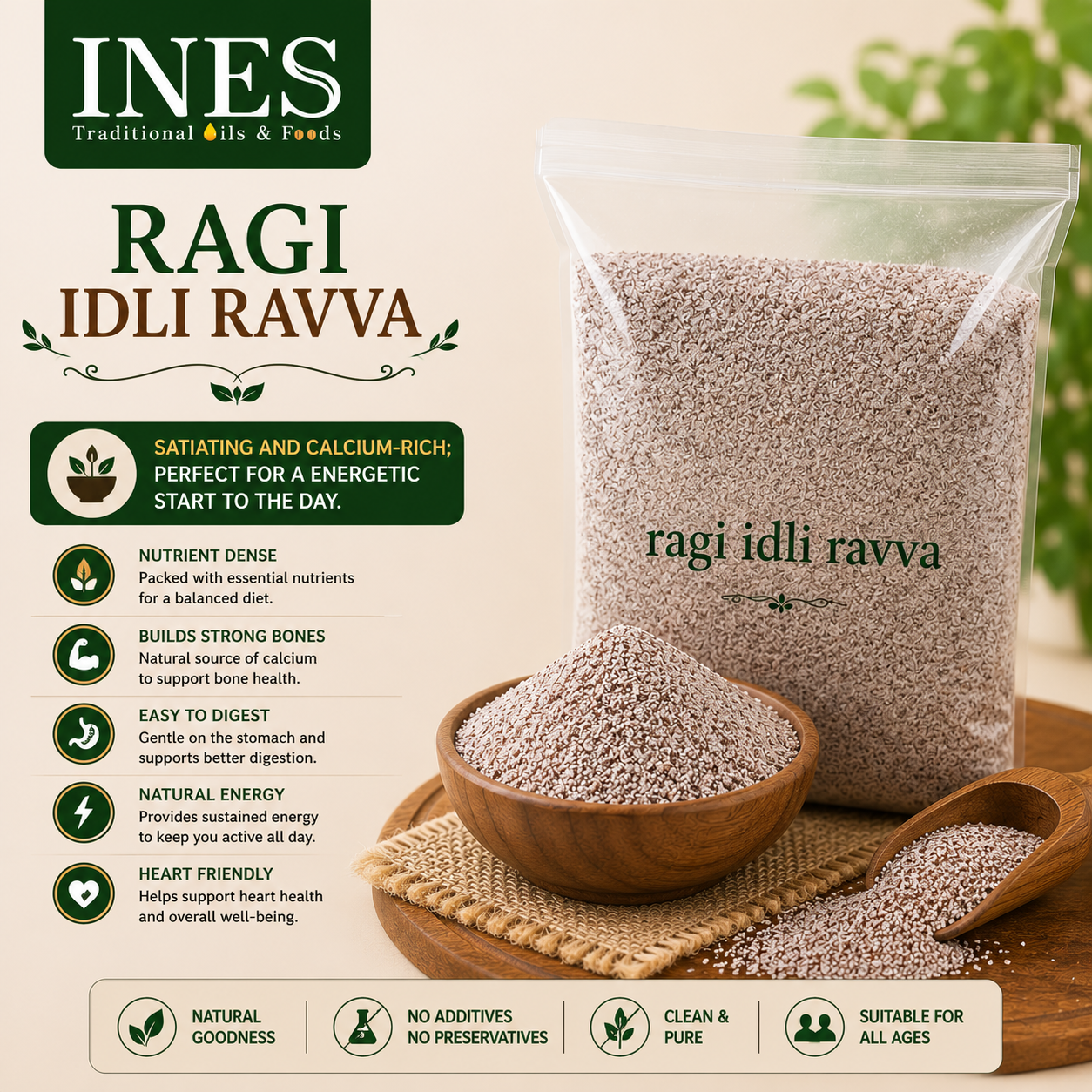 INES Ragi Idli Rava – Nutritious & Natural Finger Millet Semolina - Image 2