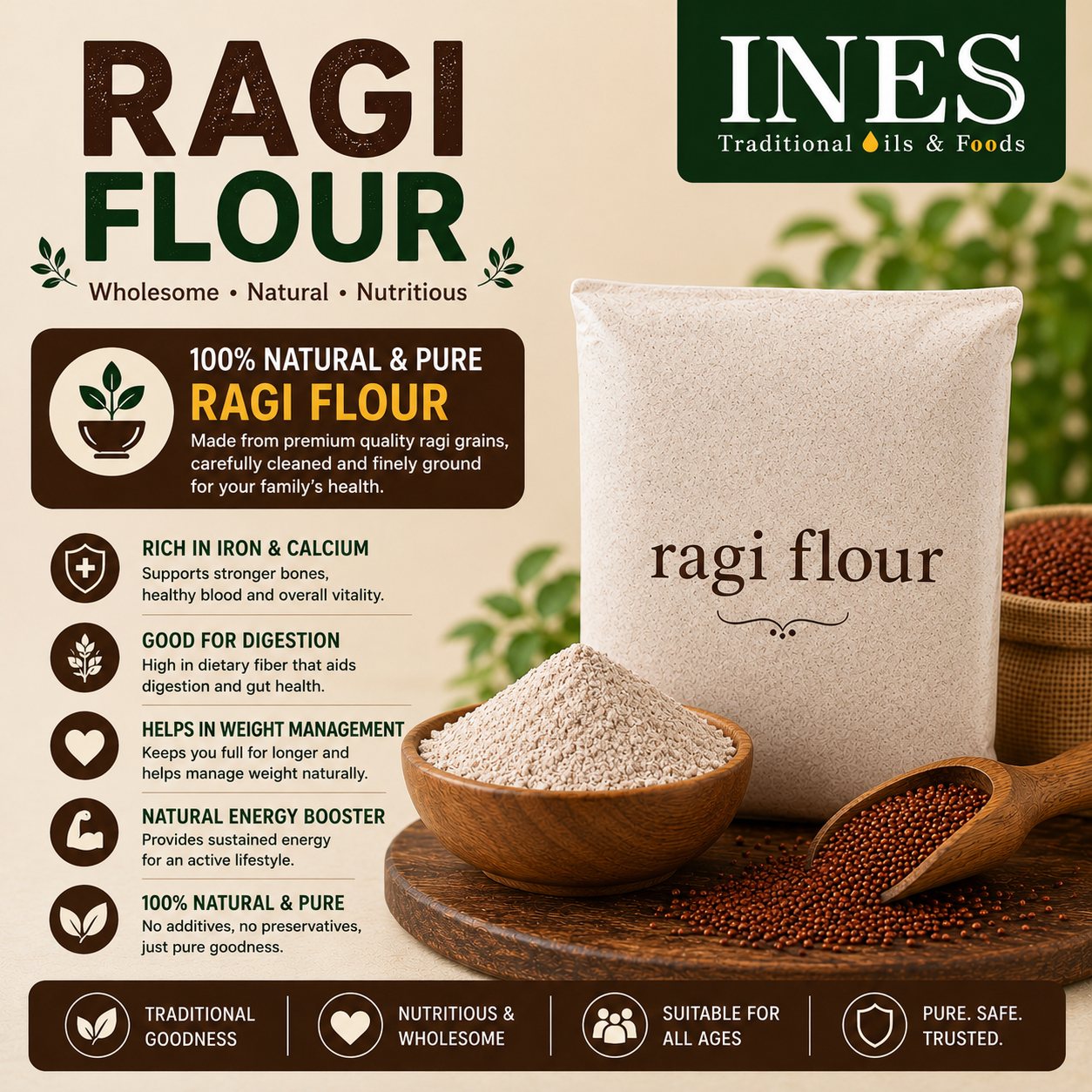 INES Ragi Flour – Nutritious & Natural Finger Millet Flour