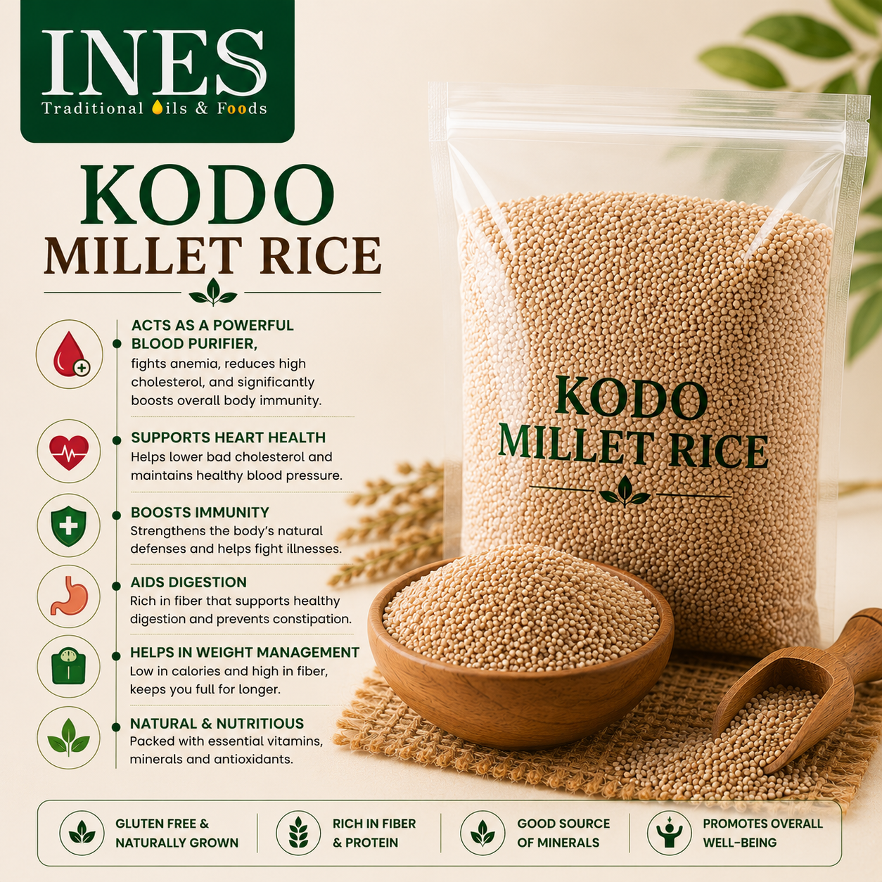 INES Kodo Millet Rice – Unpolished, Wholesome & Nutritious - Image 2